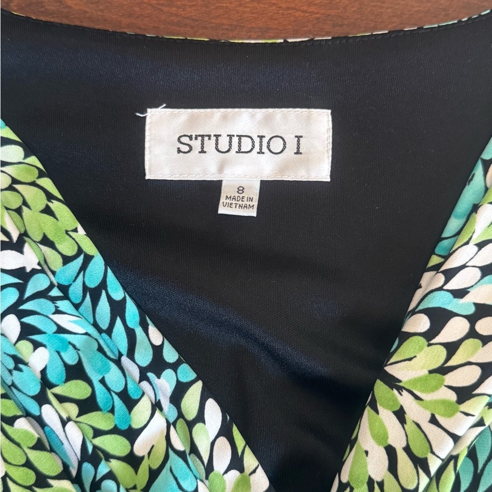 Studio I Leaf Pattern Spring Dress - Green & Blue 8 - Picture 6 of 8